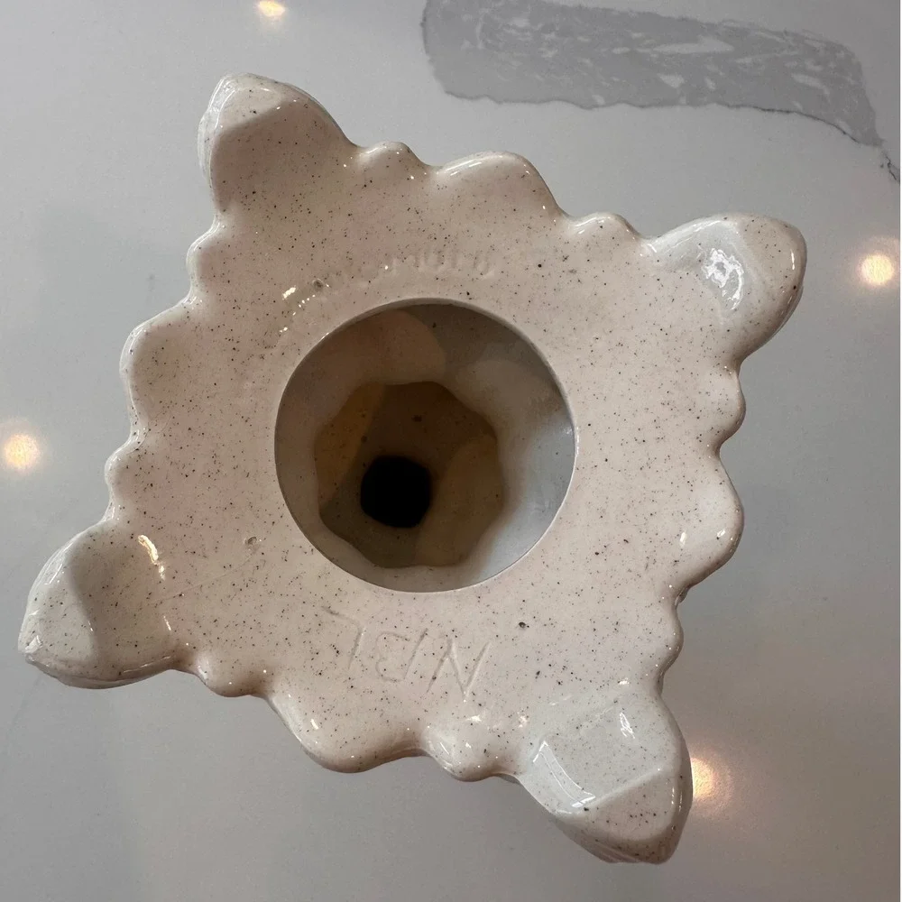 Vintage Holland Mold Ceramic Candlestick 7 In Speckled Cream Ornate Footed Taper